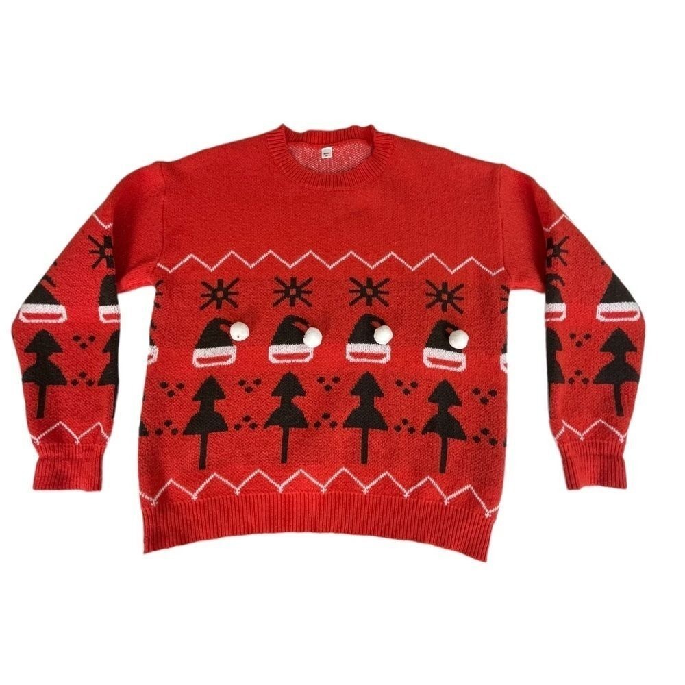 Christmas Sweater Womens 2XL Red‎ Knit Pom Pom Santa Hat Holiday Pullover